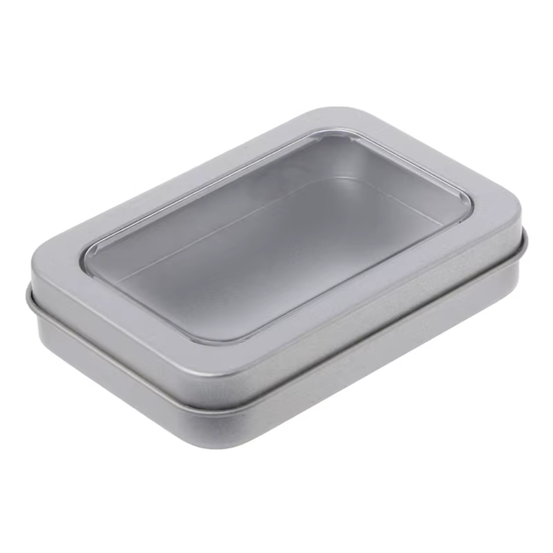 Boîte rangement en fer blanc avec fenêtre transparente, boîtes conserve en métal rechargeables pour 