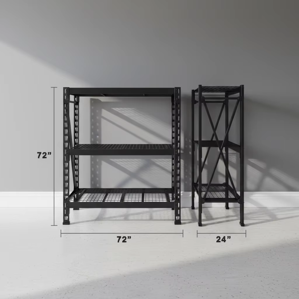 Étagère de rangement industrielle en treillis métallique, robuste et réglable, avec 4 niveaux, revêt