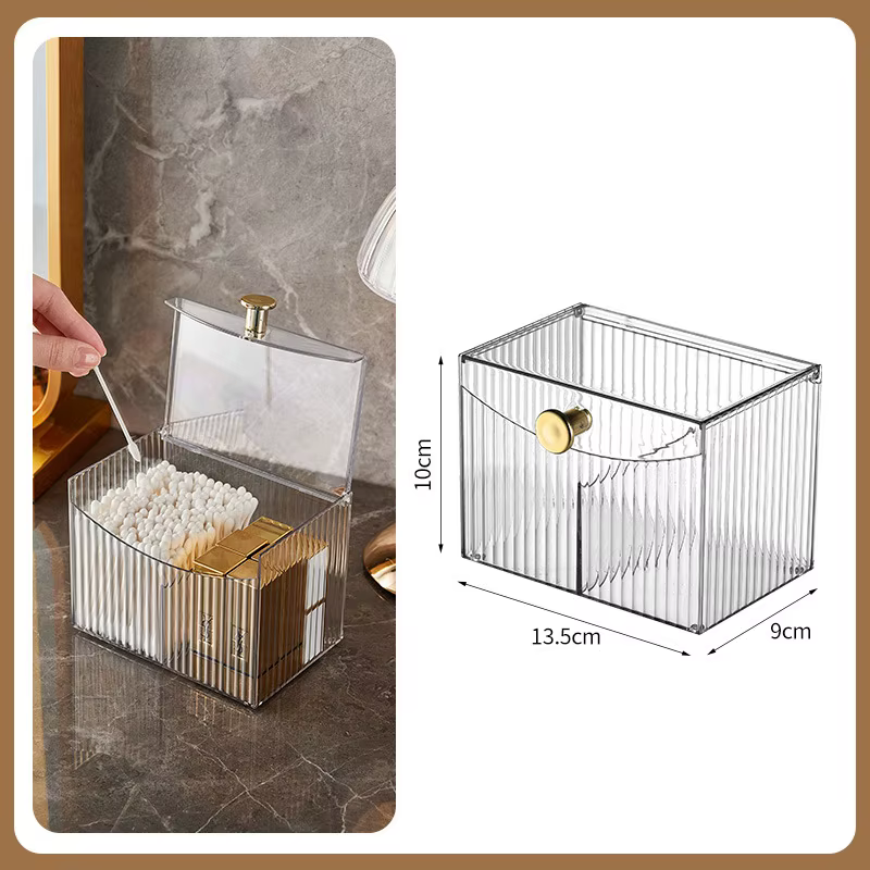 Boîte de rangement pour coton-tige, boîte à bijoux transparente anti-poussière de bureau, démaquilla