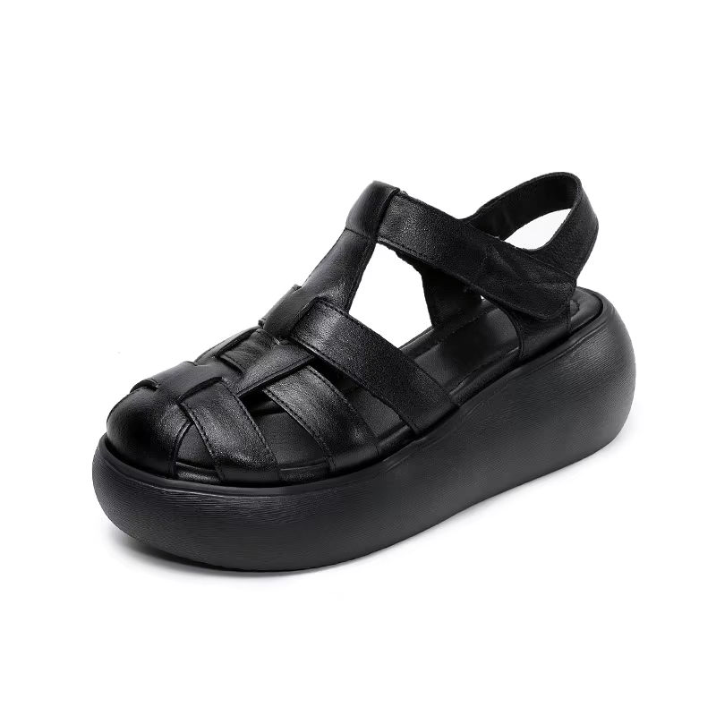 Koznoy 6 cm vache tissage en cuir véritable chaussons creux sandales bottes plates femmes Mary Jane 