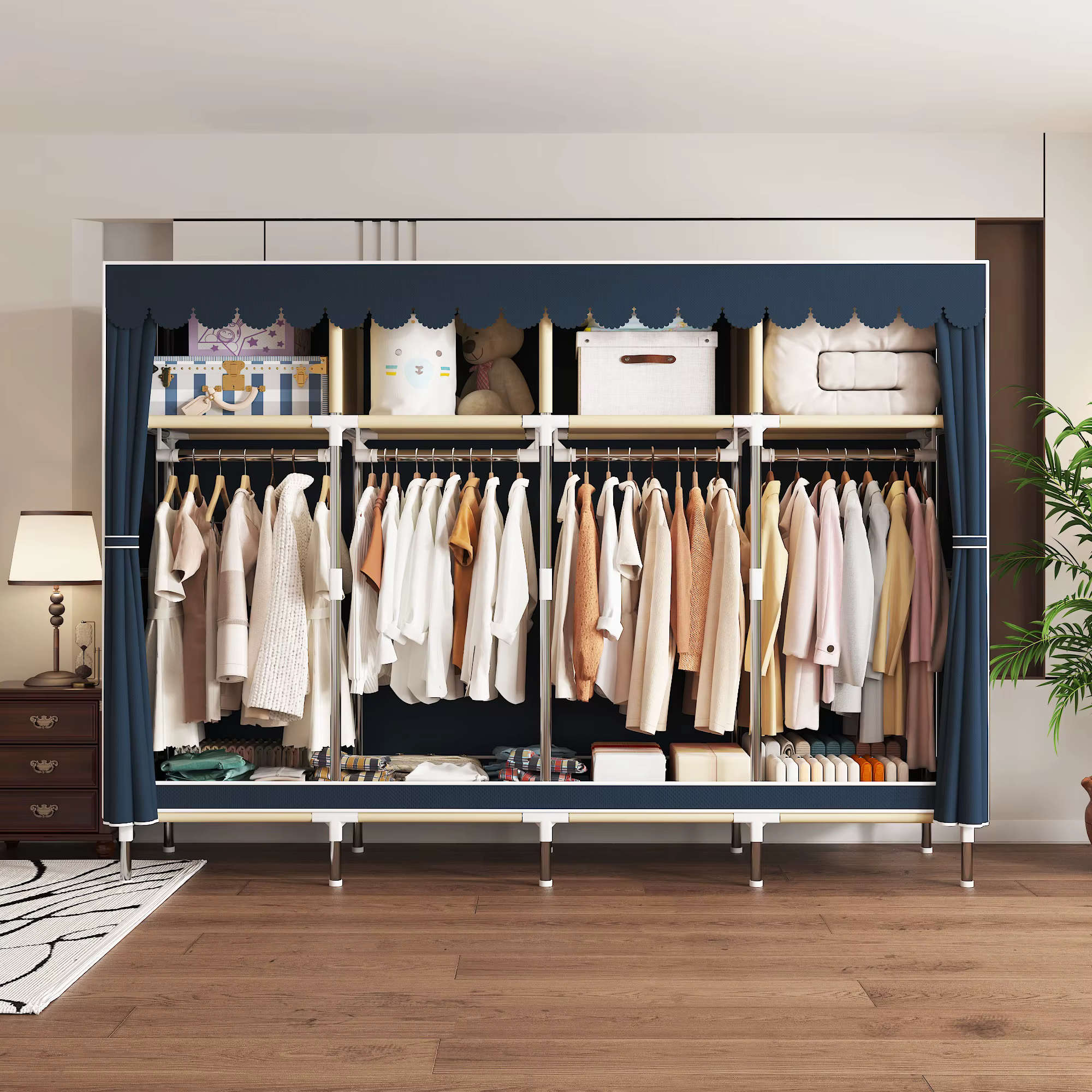 Armoire portable - 4 zones de suspension et 4 zones de rangement, grande capacité, organisateur de v