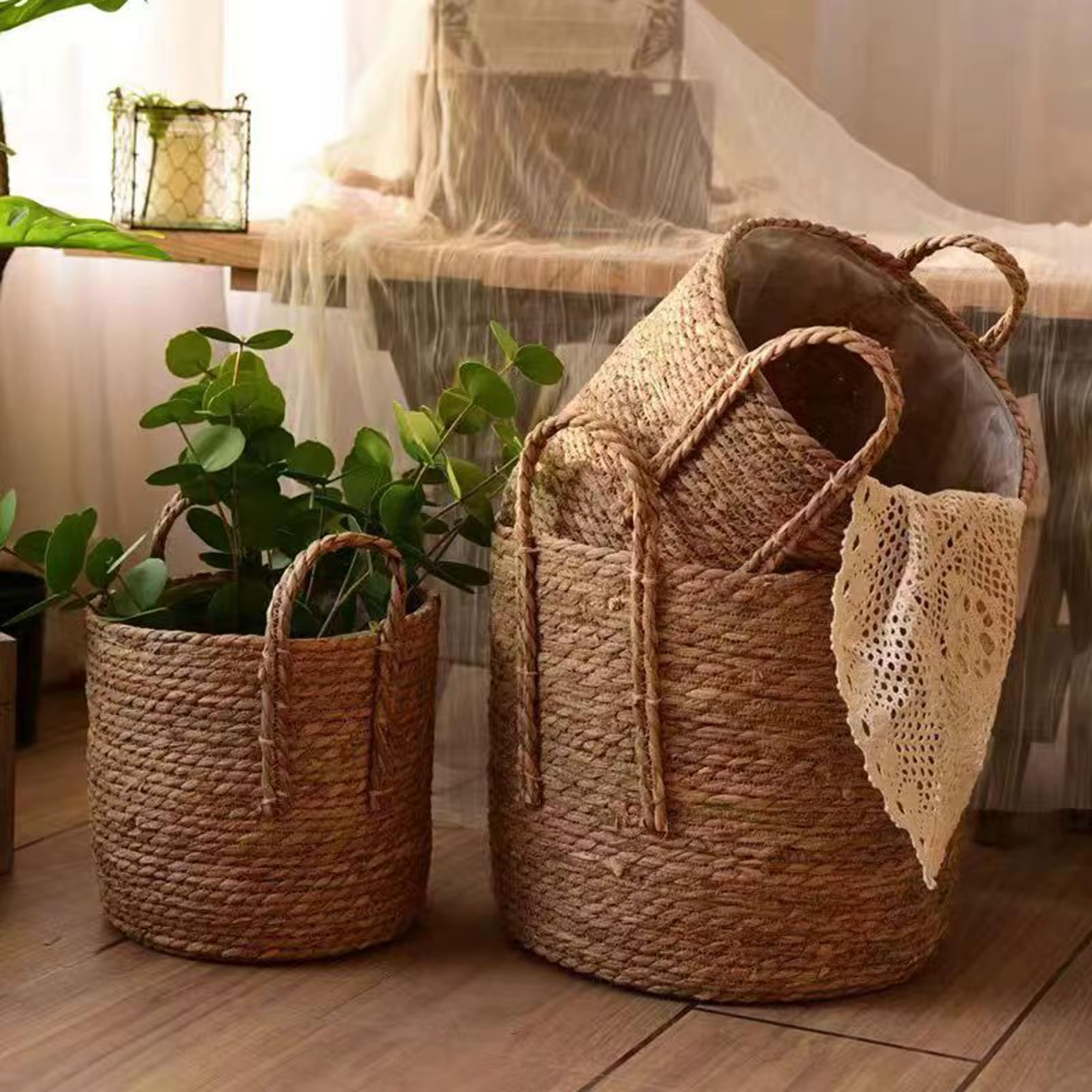 Mir de rangement tissé simple, panier de jardinière pour salon, chambre à coucher, ferme