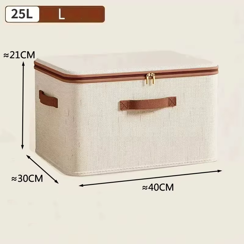 Grande boîte de rangement pour la maison, boîte de rangement robuste en coton et lin avec fermeture 