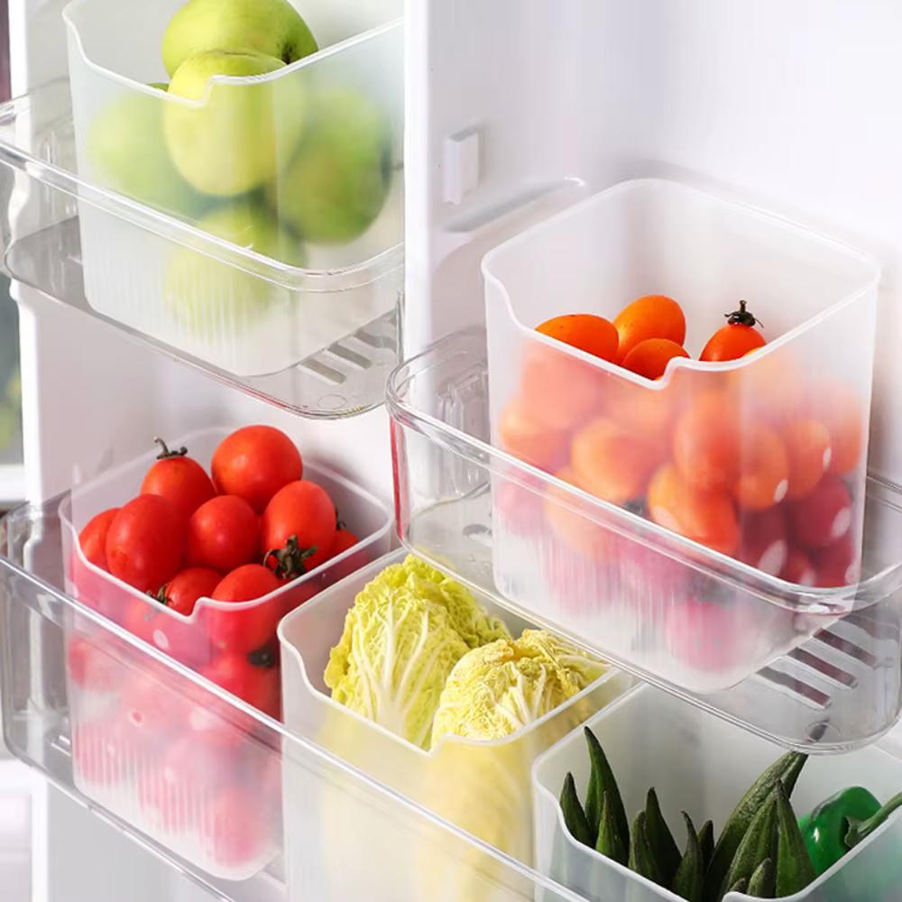 Organisateur de réfrigérateur en plastique, poubelle de porte empilable, boîte alimentaire fraîche, 