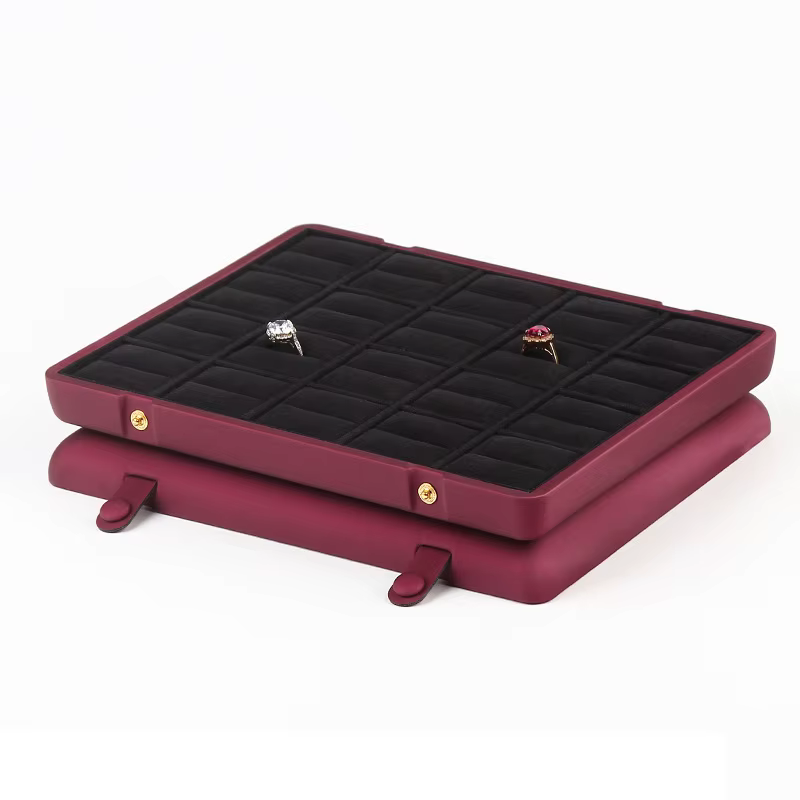 Plateau à bagues en cuir PU, boîte à bijoux, boucle d'oreille, pendentif, boîte de rangement de bagu