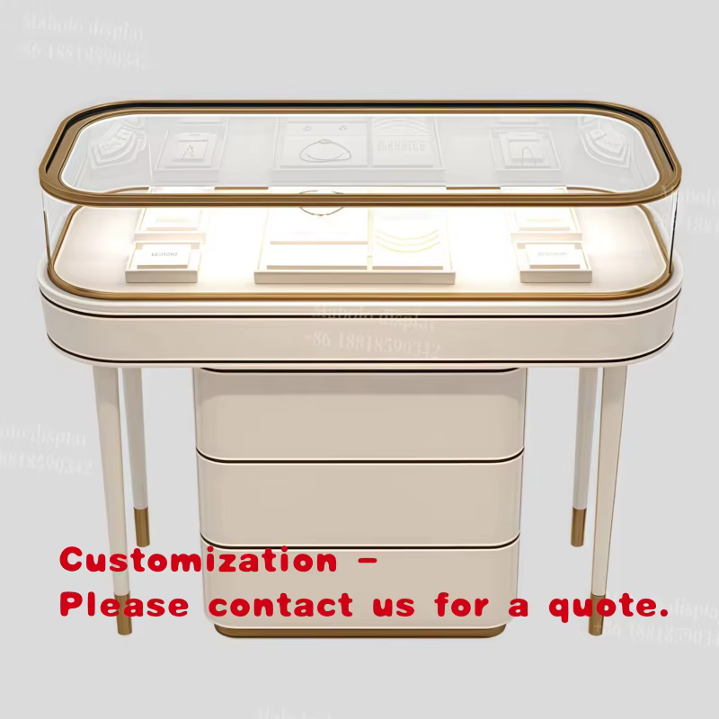 Vitrine à bijoux blanche brillante sur mesure, présentoir professionnel en verre pour bijoux, vitrin