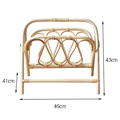 Porte-revues en rotin vintage fait à la main, étagère de sol pliable, support de journaux tissé pour