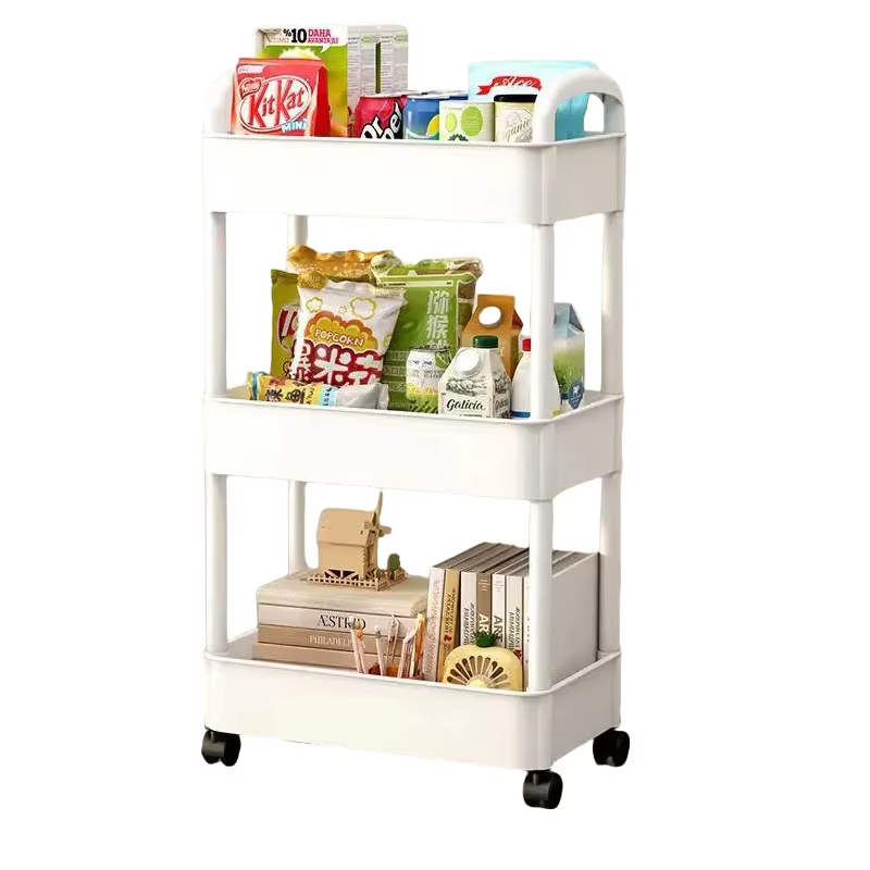 Étagère de rangement à 3 niveaux en plastique, chariot multifonctionnel, chariot de rangement mobile