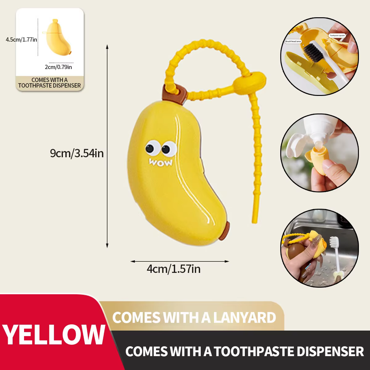 Capuchon de protection pour brosse à dents banane avec boîte de rangement pour dentifrice - compact 
