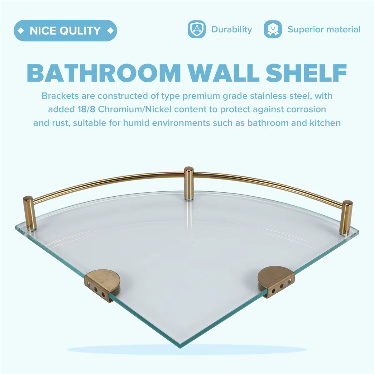 [CLOS] Étagères de salle de bain, étagère d'angle en verre de salle de bain murale, étagère en verre