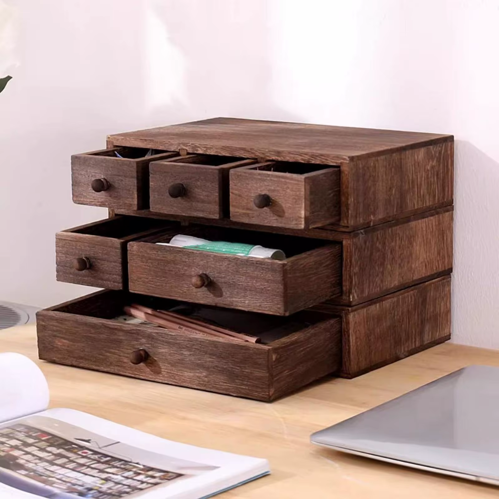 Organisateur de bureau en bois avec tiroir