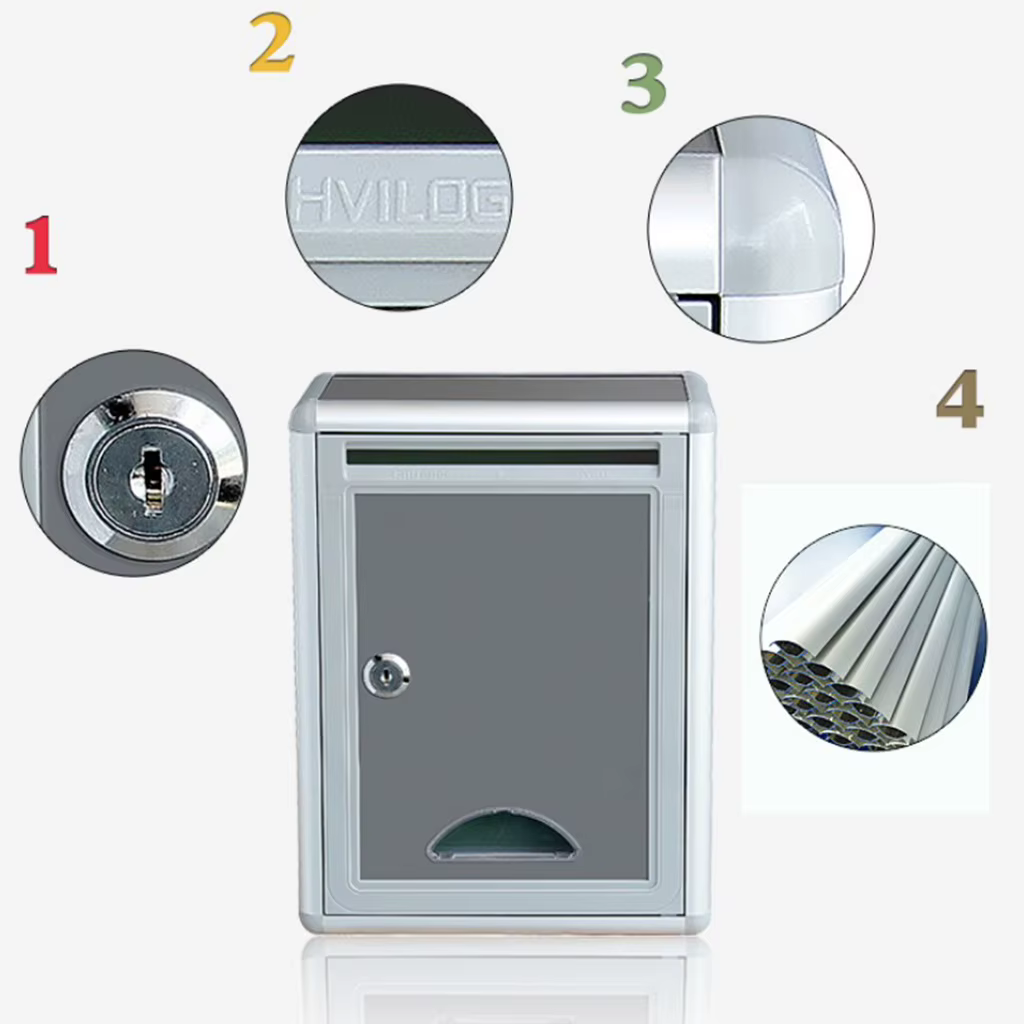 Boîte aux lettres murale en alliage d'aluminium, résistante à la rouille, durable, avec serrure, boîte de dépôt pour bureau, boîte à commentaires, boîte à lettres, boîte de dépôt, boîte à lait