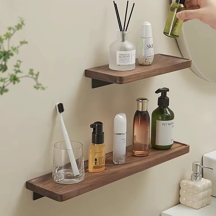 Support de rangement en noyer pour salle de bain