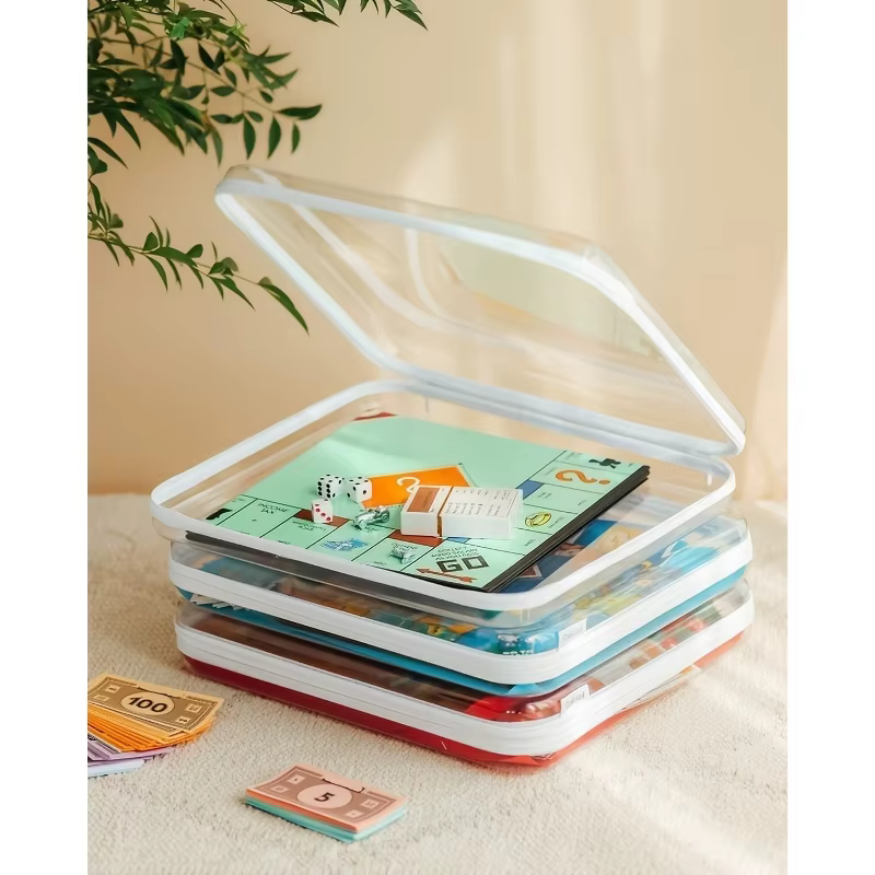 1 boîte de rangement rigide transparente avec fermeture à glissière - Organisateur de jeux de société en plastique