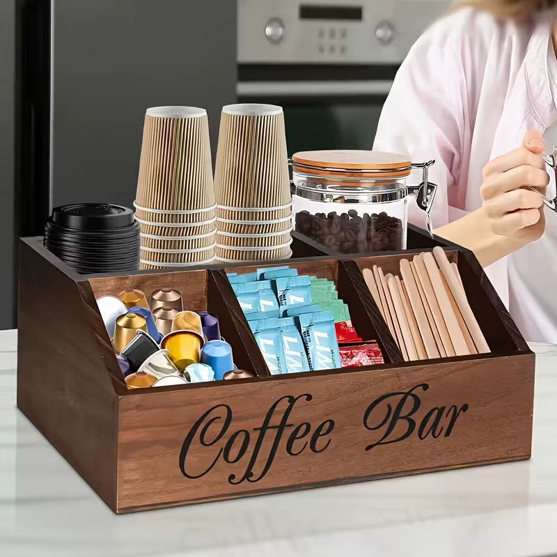 Boîte de rangement à café en bois