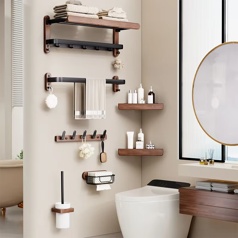 Ensemble d'étagères d'angle de salle de bain en bois