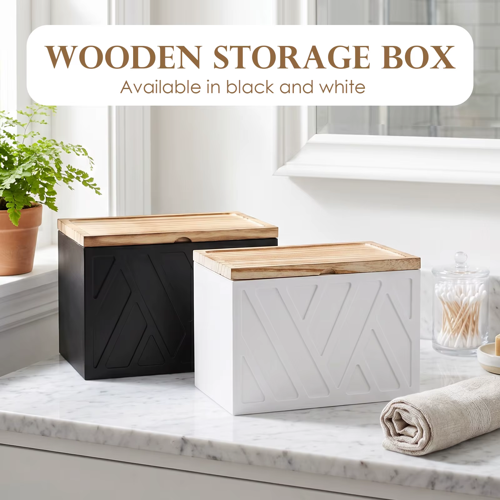 Boîte de rangement en bois pour tampons avec couvercle