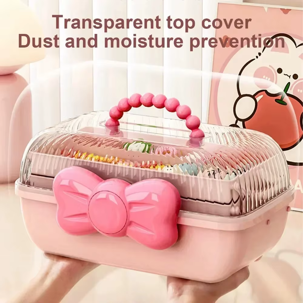 Boîte de rangement multi-couches pour épingles à cheveux avec nœud mignon