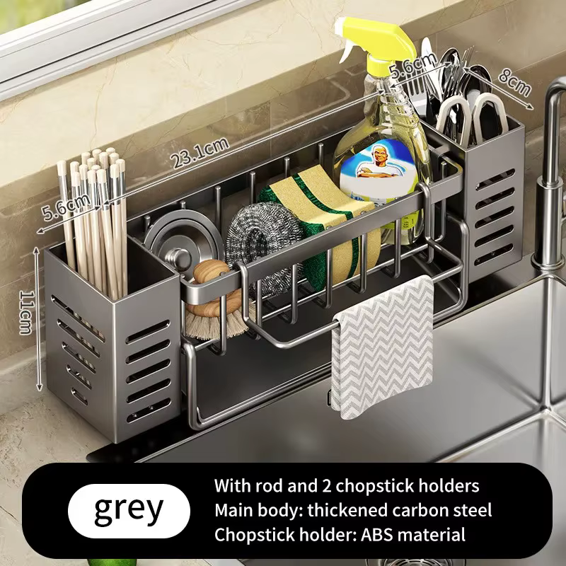 Étagère de rangement pour évier de cuisine en acier inoxydable