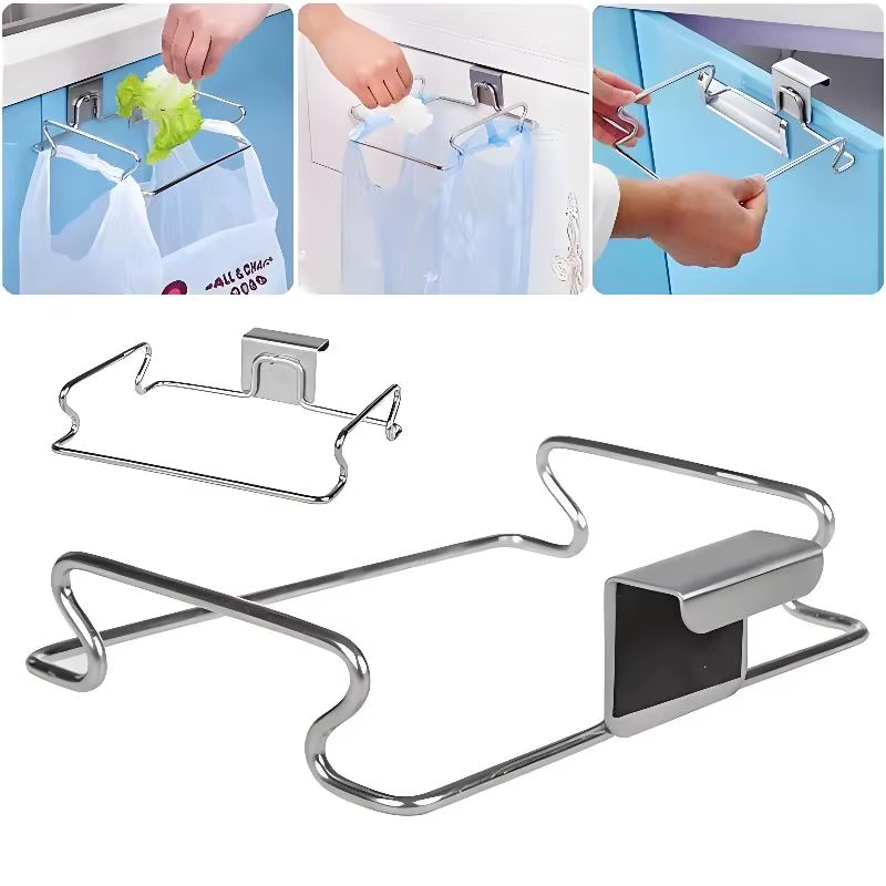 Support de sacs poubelles en acier inoxydable pour porte d'armoire de cuisine