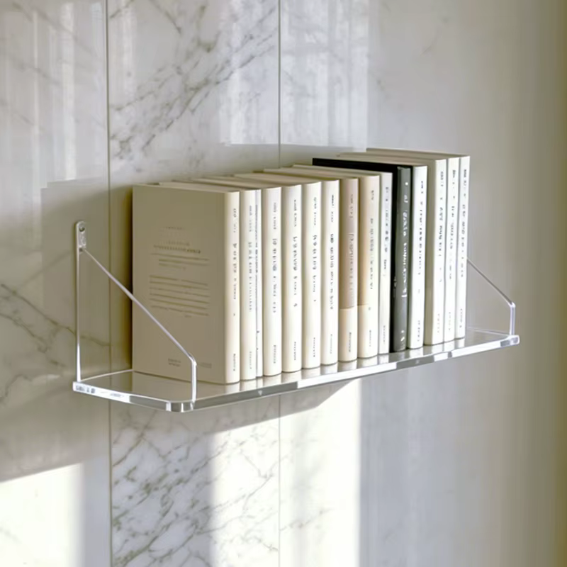 Étagère flottante en acrylique transparente à fixer au mur avec crochets adhésifs pour livres