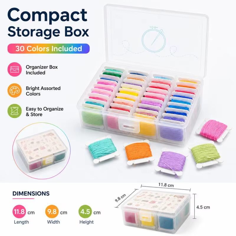 1 à 10 boîtes de fil à broder 36 couleurs avec boîte de rangement