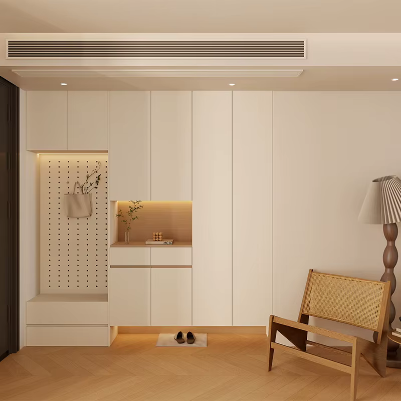 Armoire à chaussures d'entrée en bois crème