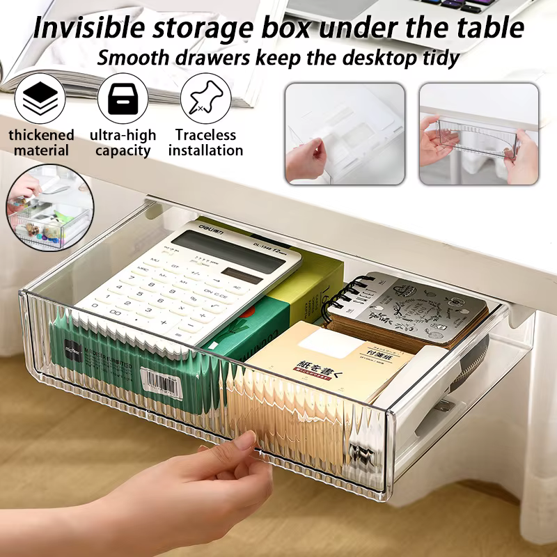 Nouvelle boîte de rangement dissimulée avec trous perforés sous le bureau