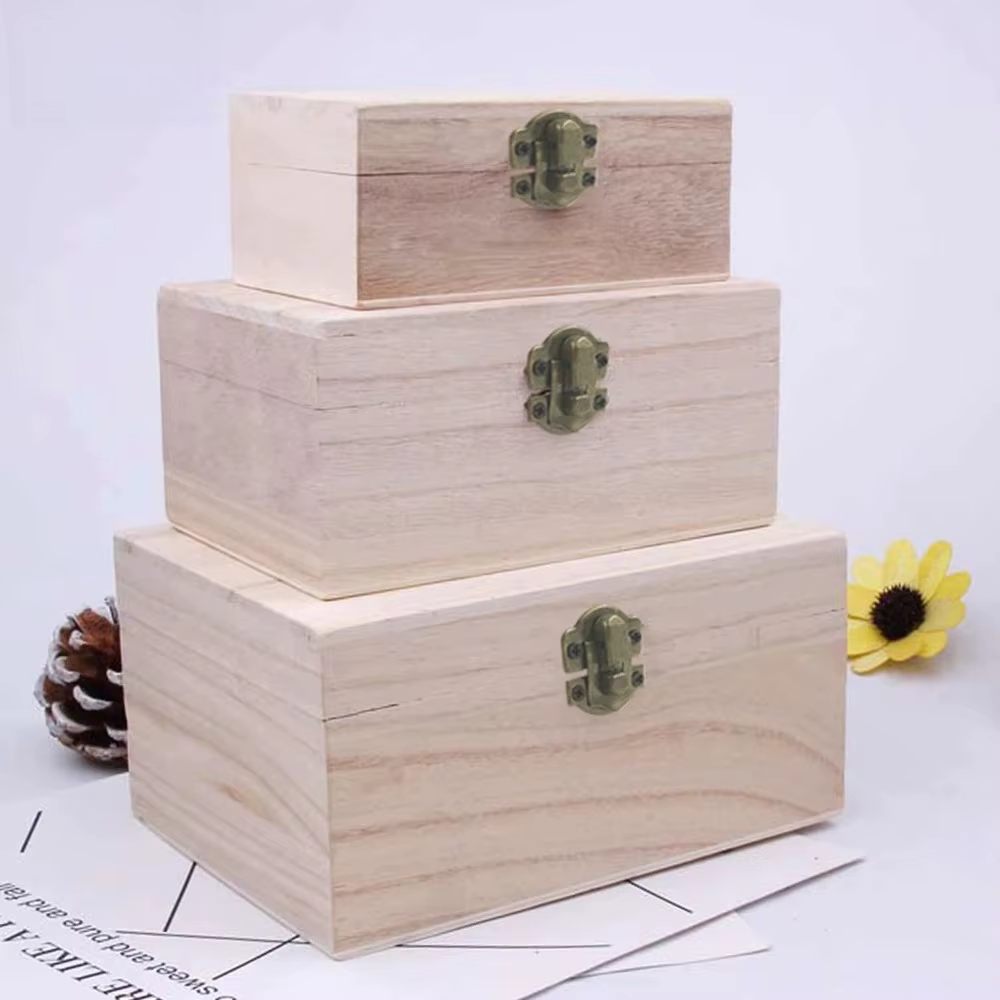 Boîtes de rangement carrées en bois de pin écossais naturel