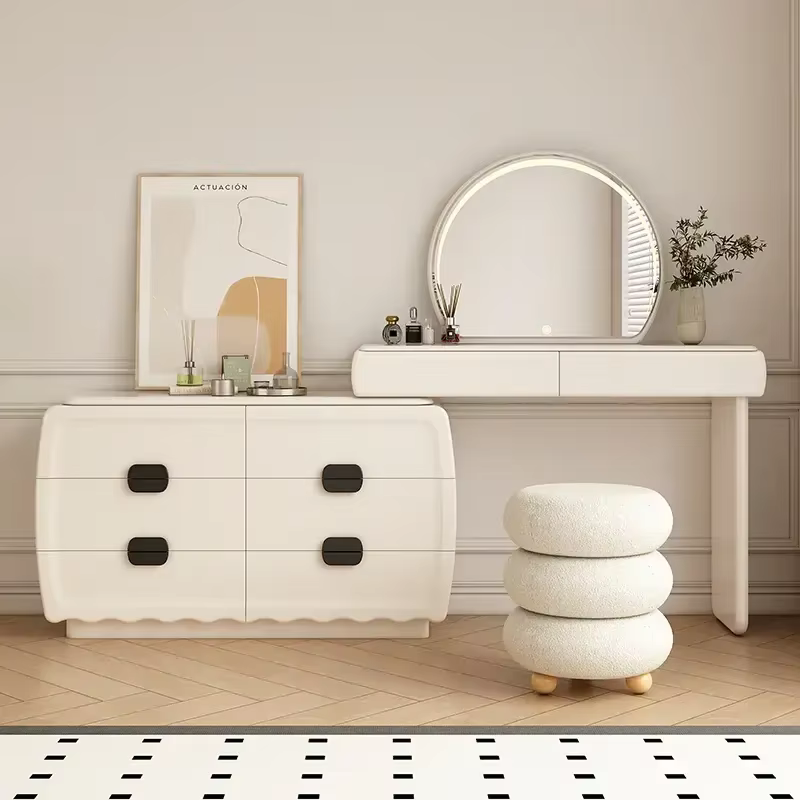 Coiffeuse compacte de luxe blanche moderne avec miroir