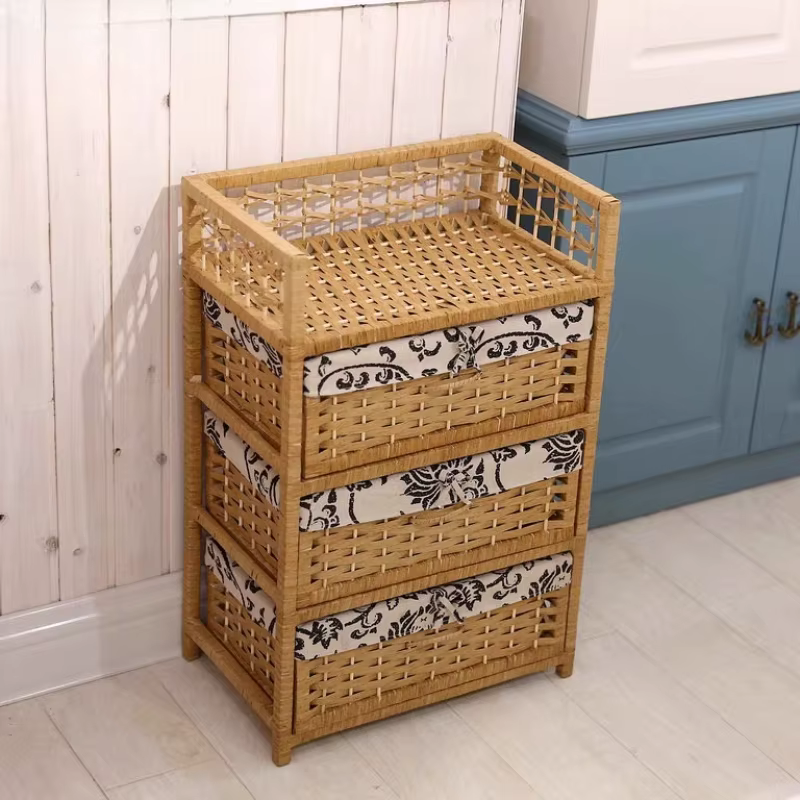 Armoire de rangement tissée en paille classique