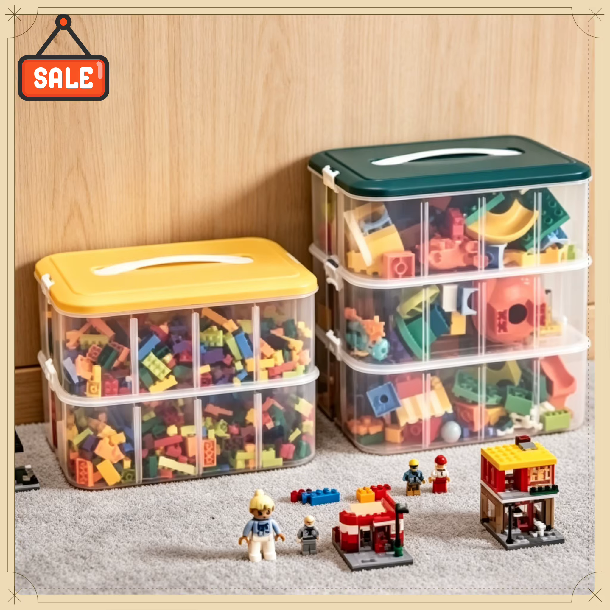 Boîte de rangement pour jouets empilable transparente