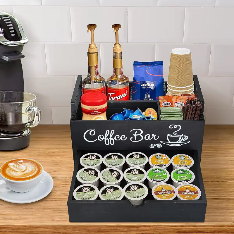Boîte de rangement de capsules de café en bois