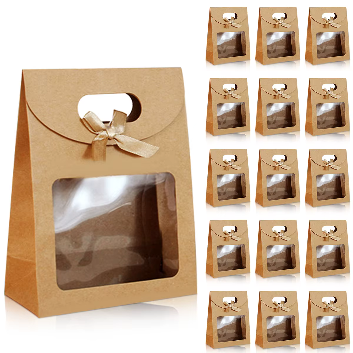 Boîtes en papier Kraft marron avec fenêtres transparentes