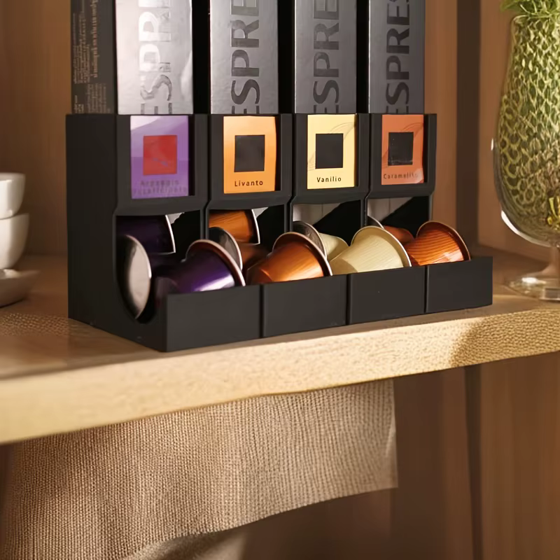 Support de rangement pour capsules de café Nespresso avec compartiments superposés et emplacements pour étiquettes