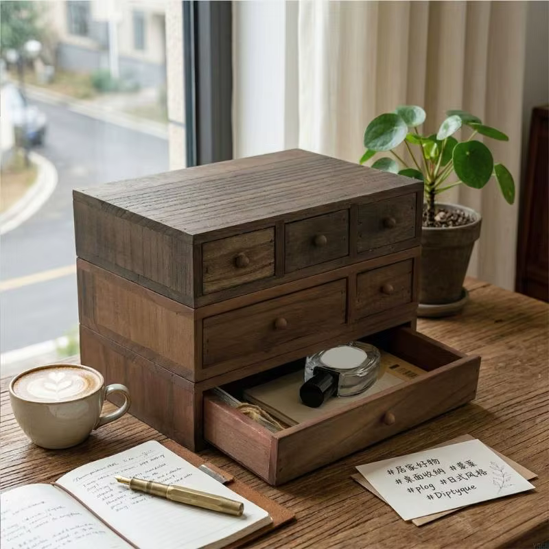 Organiseur bureau en bois avec plusieurs compartiments