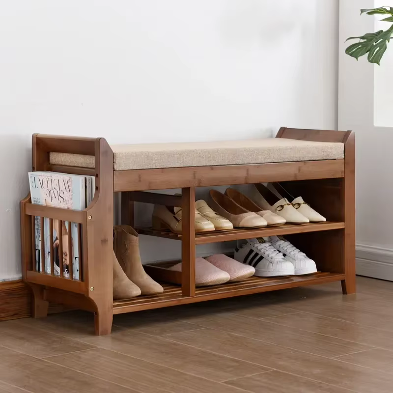 Banc de rangement pour chaussures T1 avec siège à coussin double couche