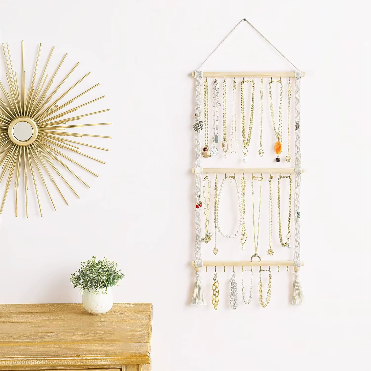 Support de rangement pour bijoux bohème fait à la main avec 30 crochets