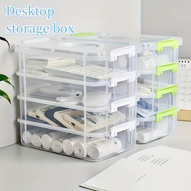 Boîte de rangement en plastique empilable à 4 niveaux avec poignée