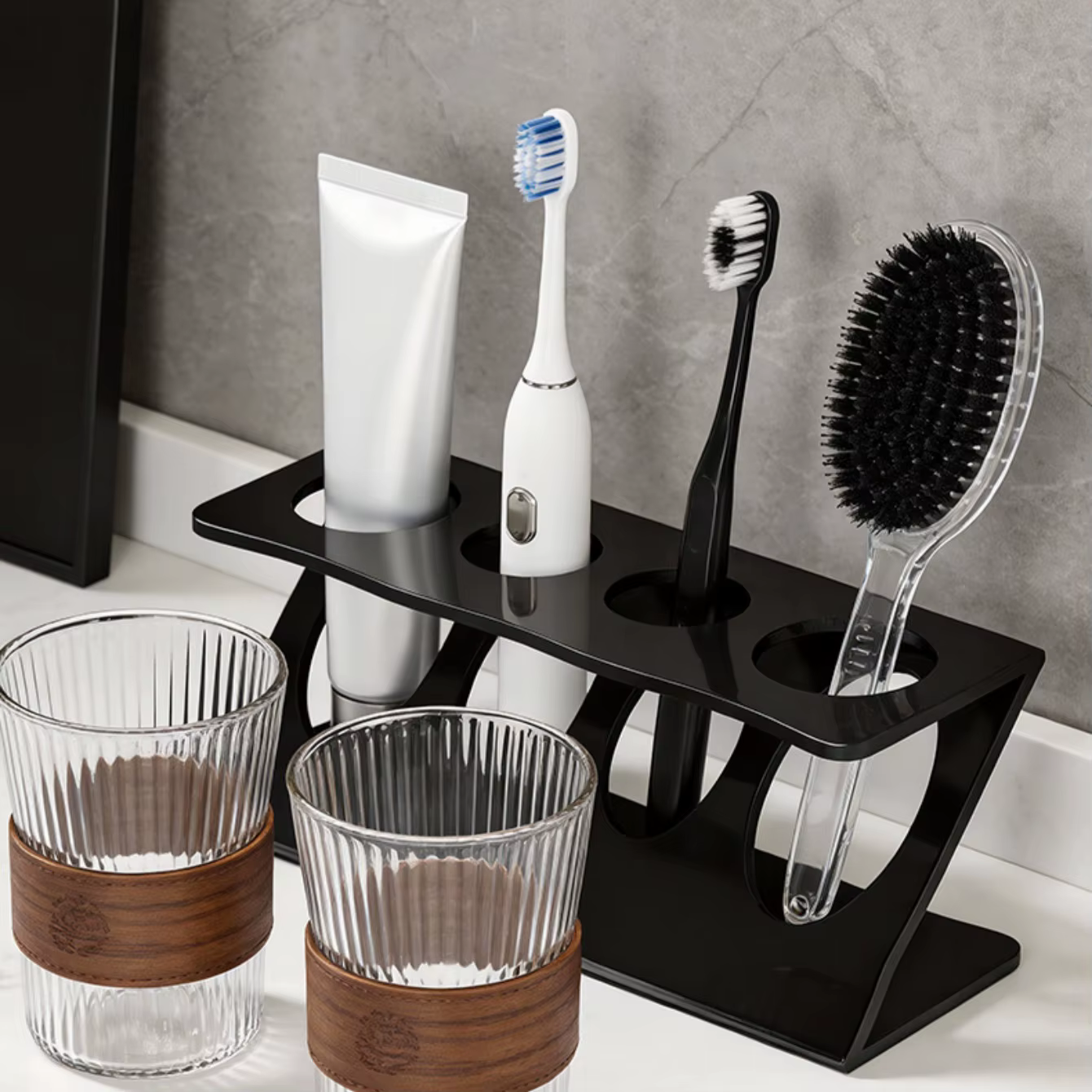 Support de brosse à dents pour salle de bain : Organisateur ventilé avec fentes pour brosses