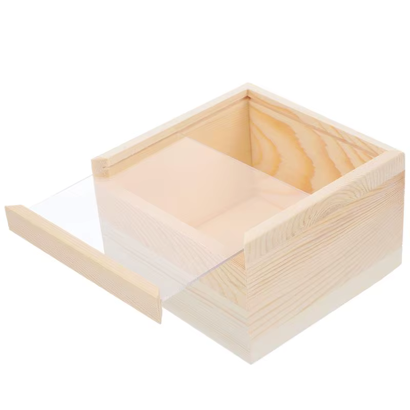 Boîte d'emballage cadeau en bois inachevé avec couvercle transparent