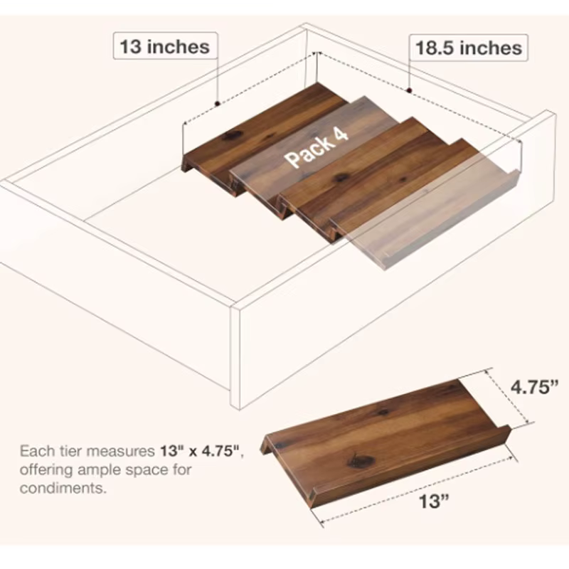 Organisateur d'épices en bois d'acacia pour armoire - Insert de tiroir à épices