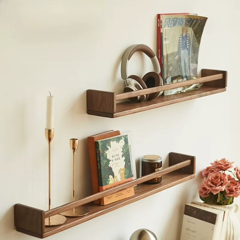 Solid Wood Storage Holders Multi Functional Wall Magazine Rack Modern