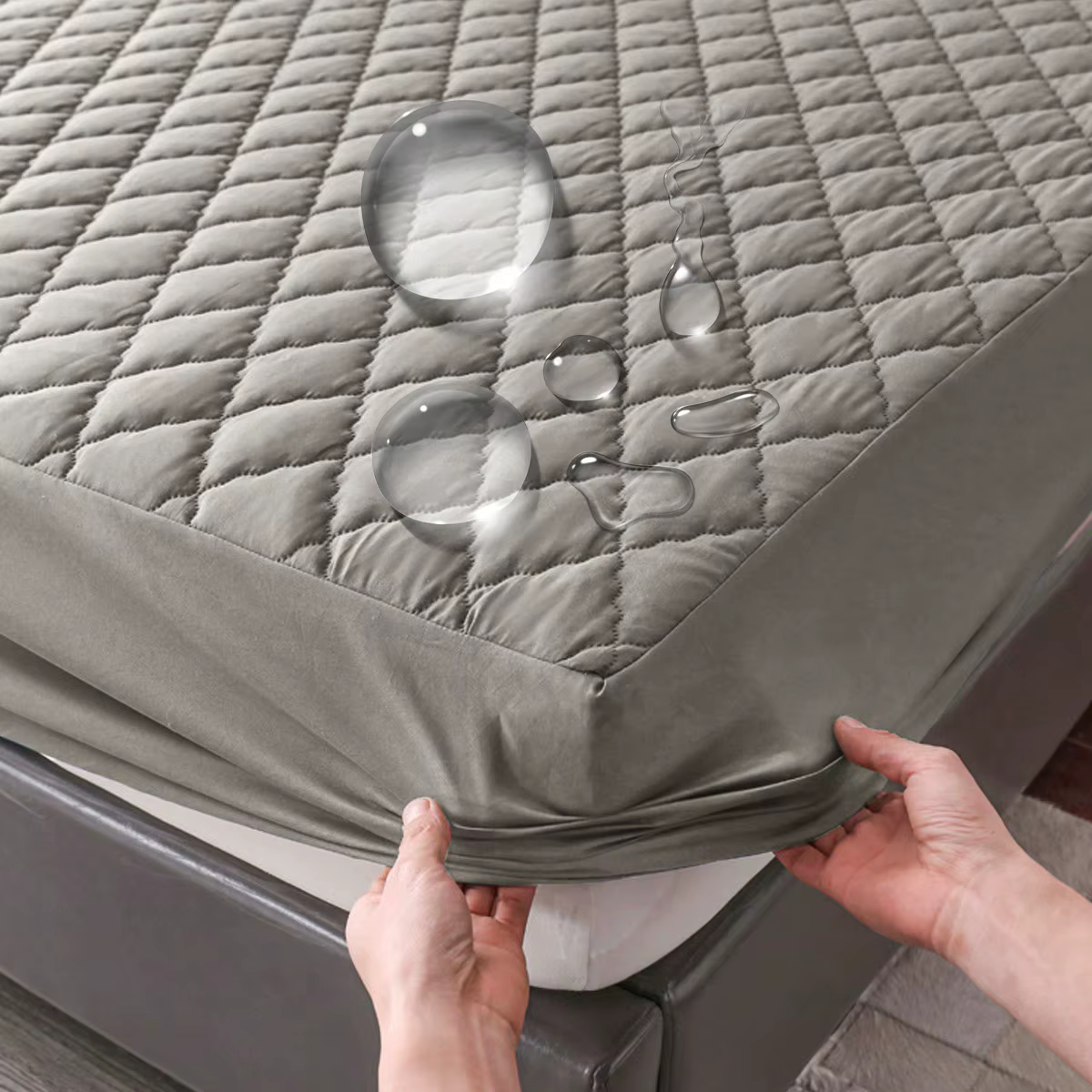 Protège-matelas imperméable gris/blanc