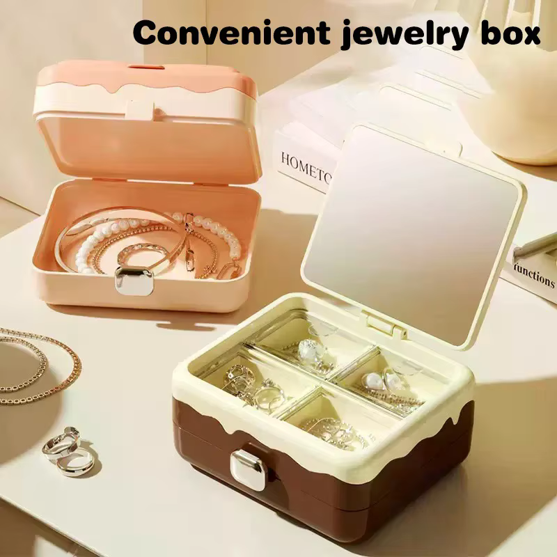 Mini boîte de rangement de bijoux avec miroir