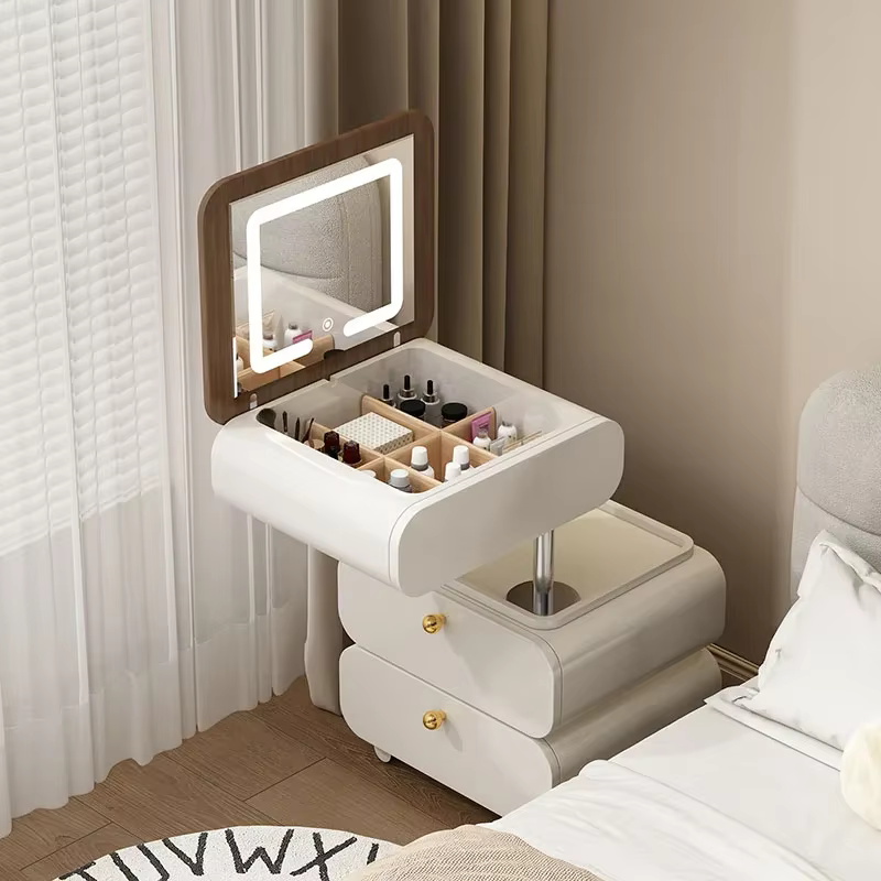 Grande coiffeuse de maquillage en bois avec étagère de rangement