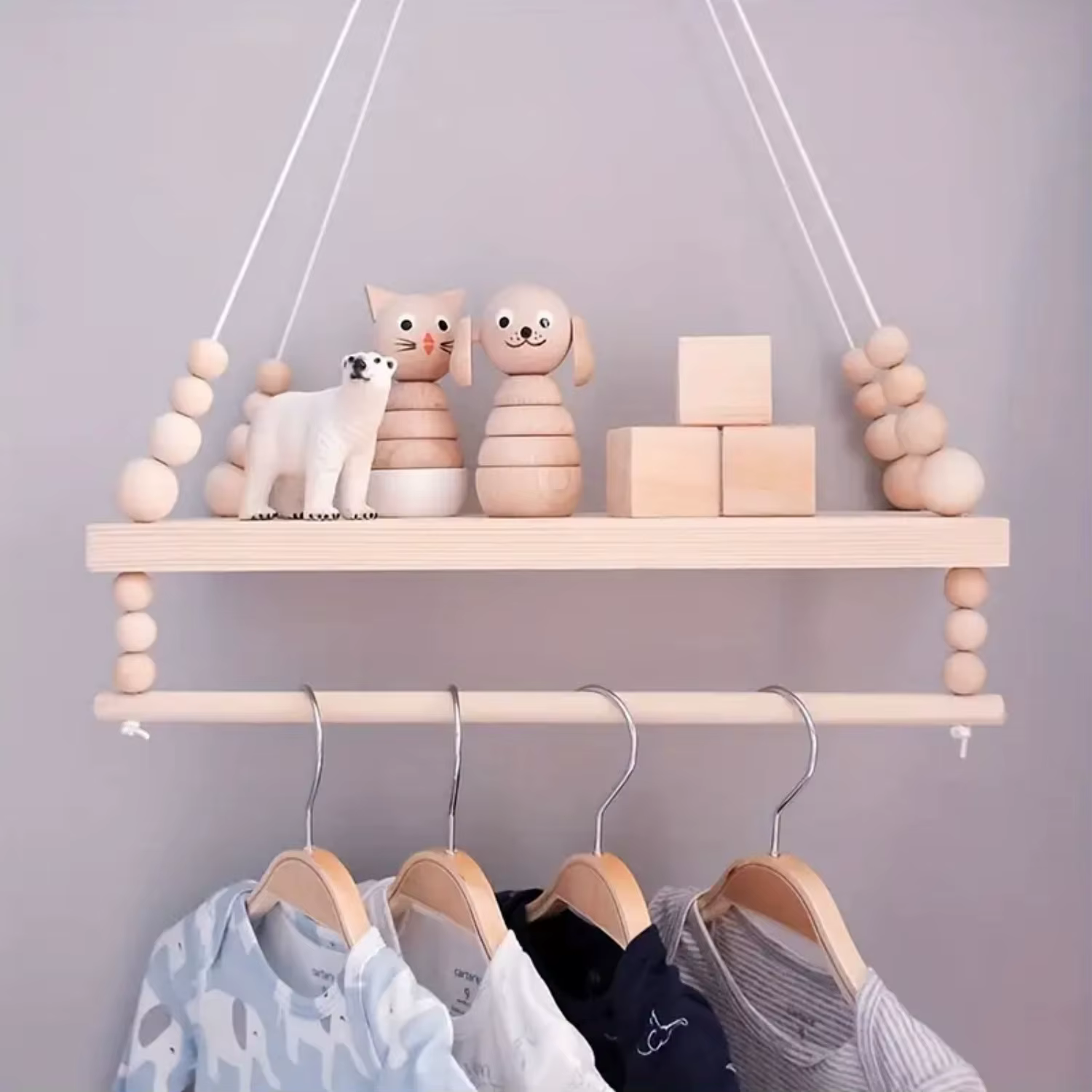 Étagère murale Boho Chic en macramé avec perles en bois et porte-serviettes