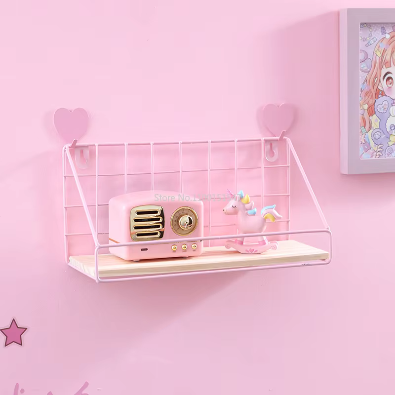 Étagères murales roses sans perforation pour chambre à coucher