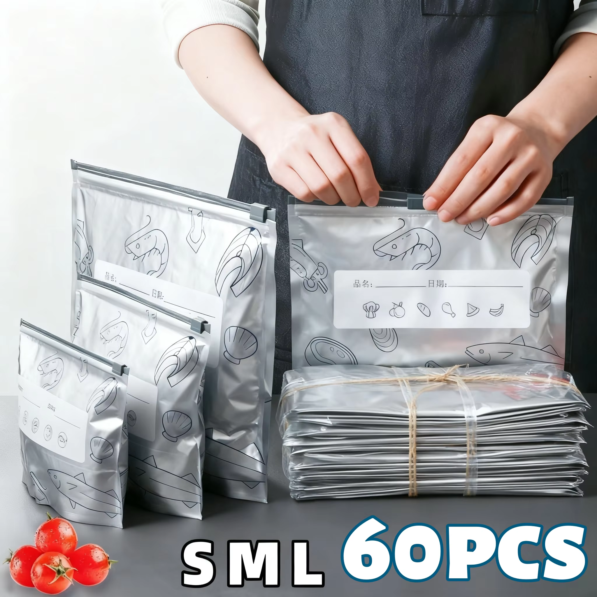 Sacs de rangement en papier d'aluminium, 10/60 pièces, organisateurs scellés pour congélateur, emballage alimentaire, garde-manger réutilisable, sac anti-odeur, essentiel de cuisine