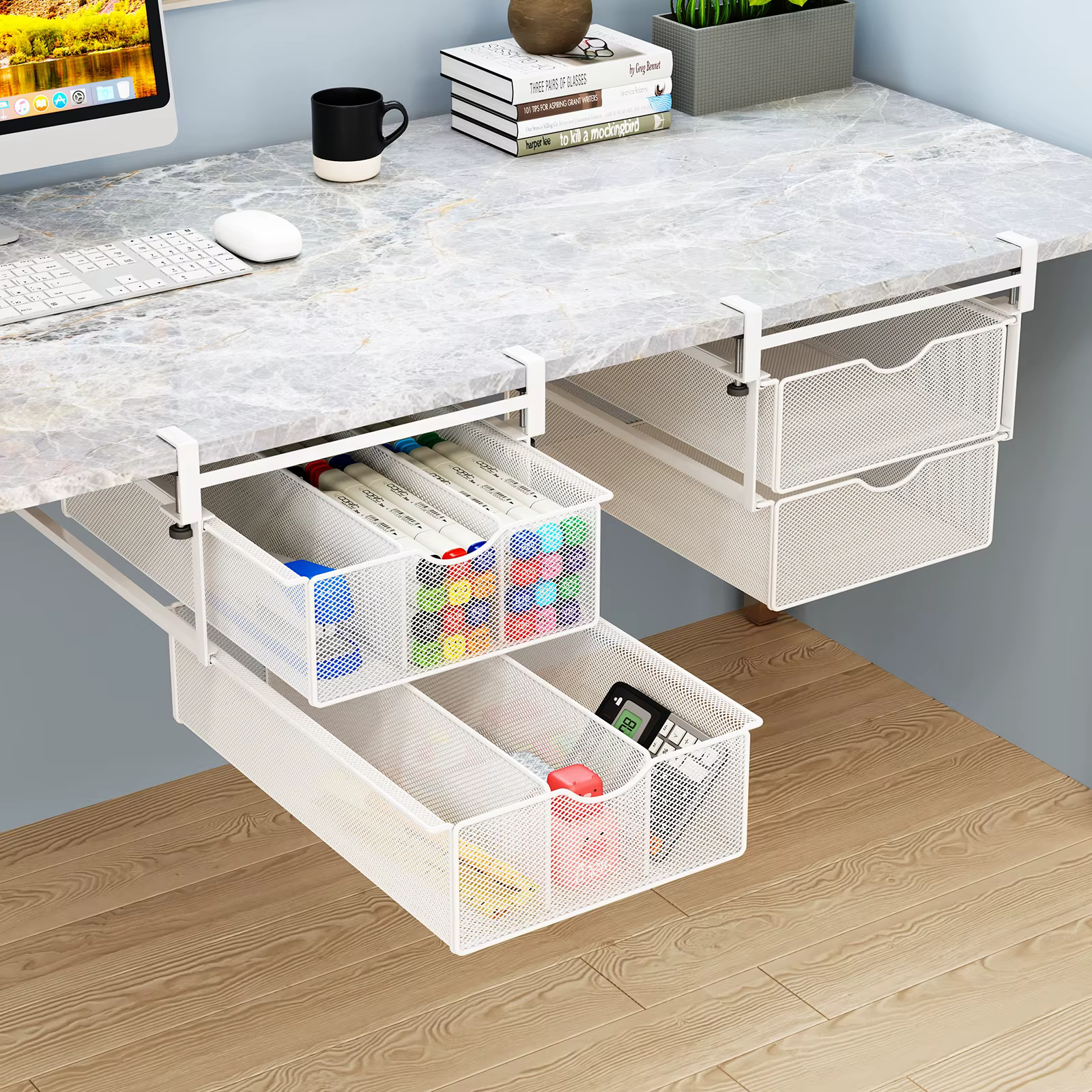 Boîte de rangement invisible de type tiroir pour bureau